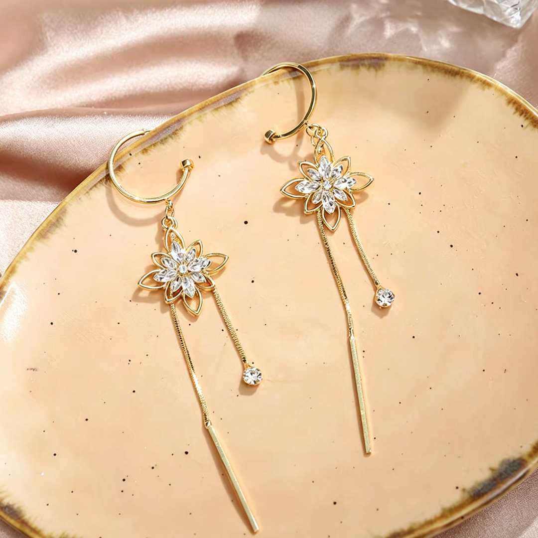Floral Tassel Hoop Drop Earrings Daily Date Wear