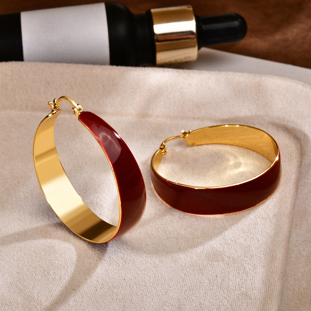 Enamel Wide Hoop Earrings