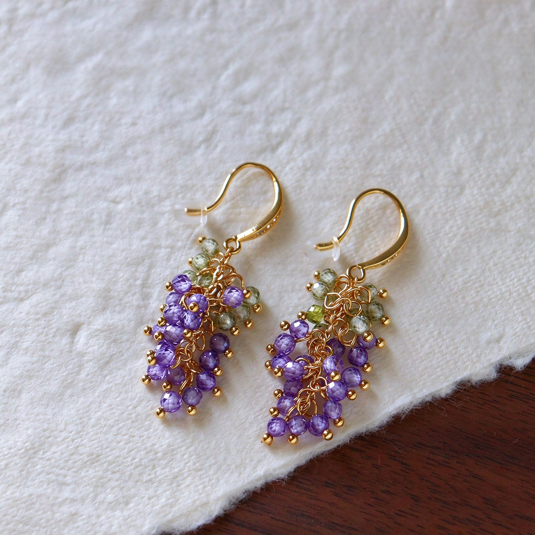 Grape Cluster Beaded Drop Earrings