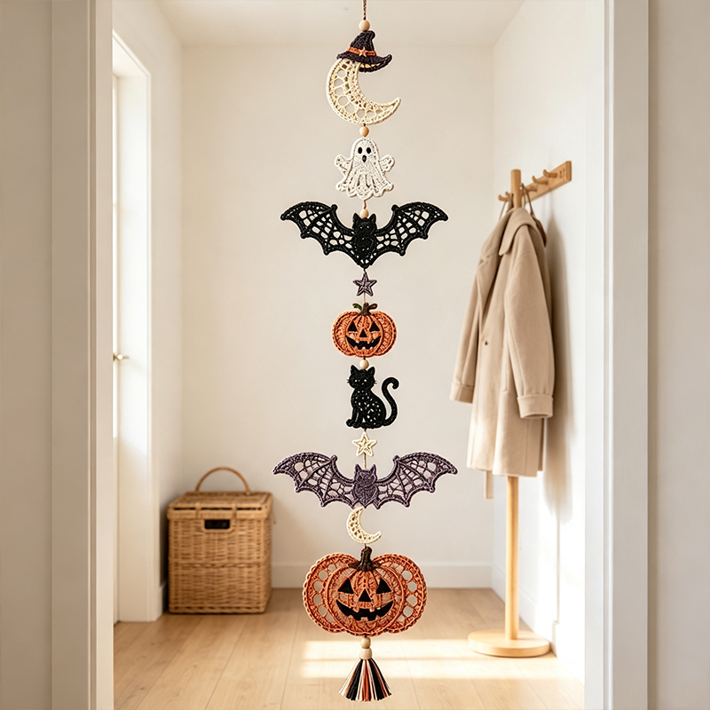 Witch Moon Bat Halloween Macrame Hanging