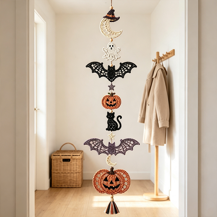 Witch Moon Bat Halloween Macrame Hanging