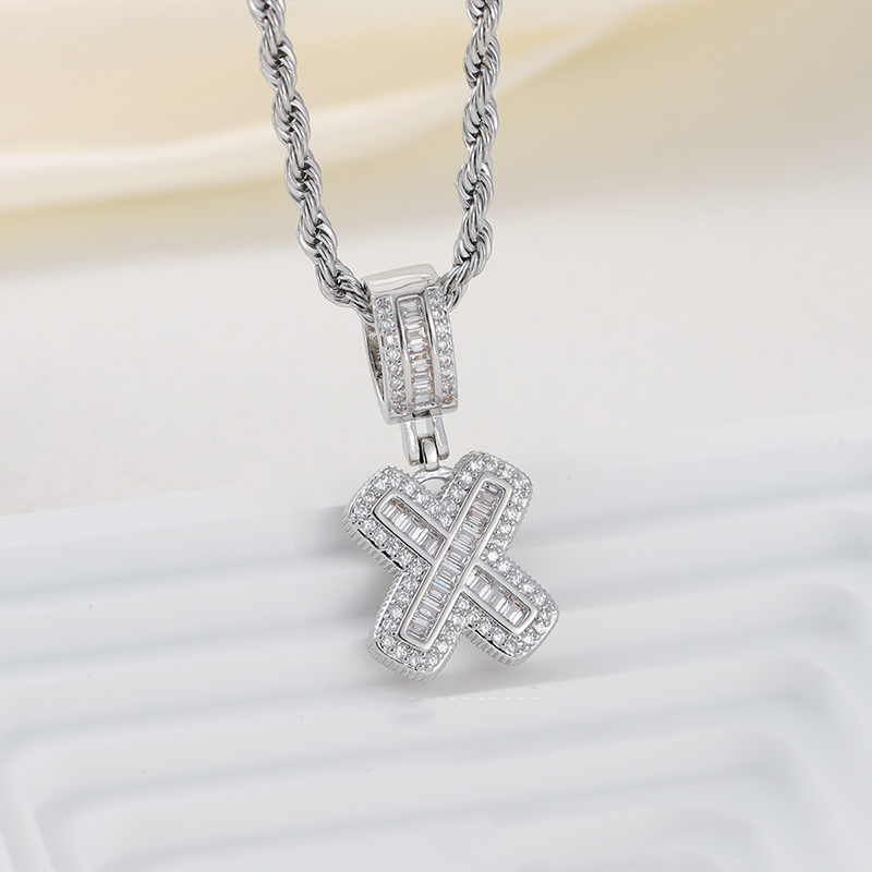 Zircon Letter Pendant Twisted Rope Necklace