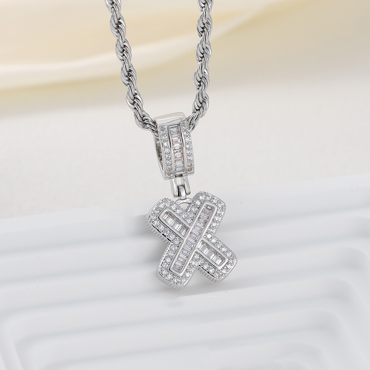 Zircon Letter Pendant Twisted Rope Necklace