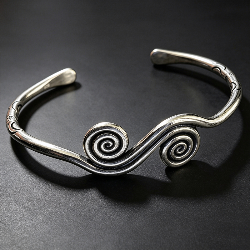 Unisex Spiral Silver Open Bangle