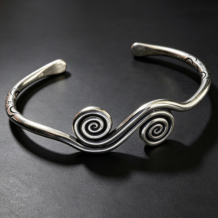 Unisex Spiral Silver Open Bangle