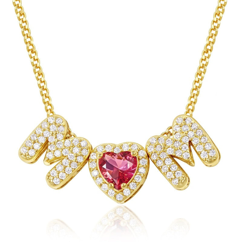 Birthstone MOM Heart Necklace