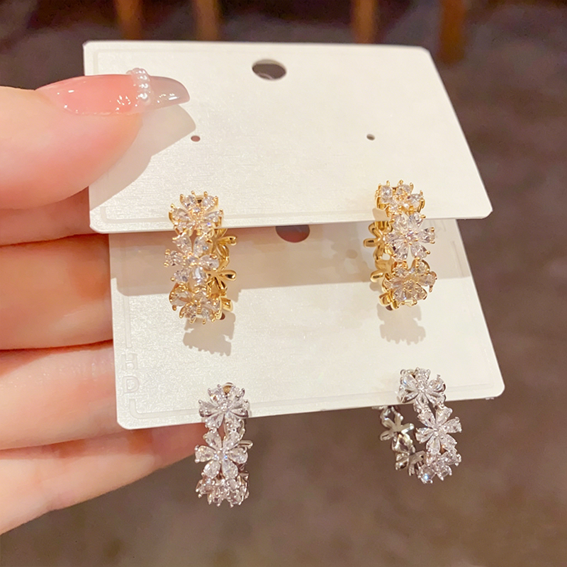 Floral Zircon Huggie Hoop Earrings for Women