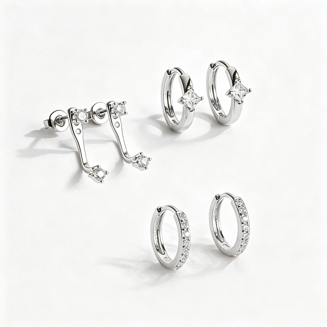 3 Pairs Stackable Huggie Earring Set Daily Ear Jewelry