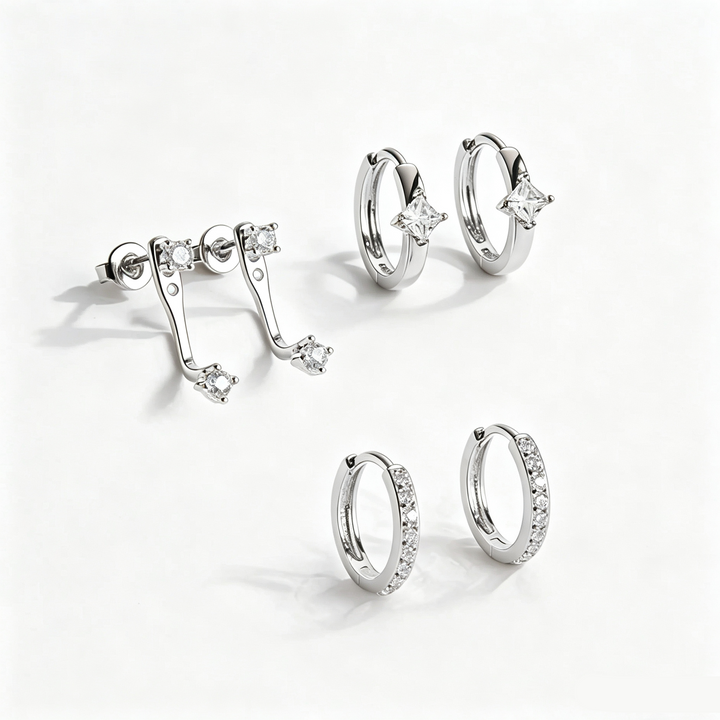 3 Pairs Stackable Huggie Earring Set Daily Ear Jewelry