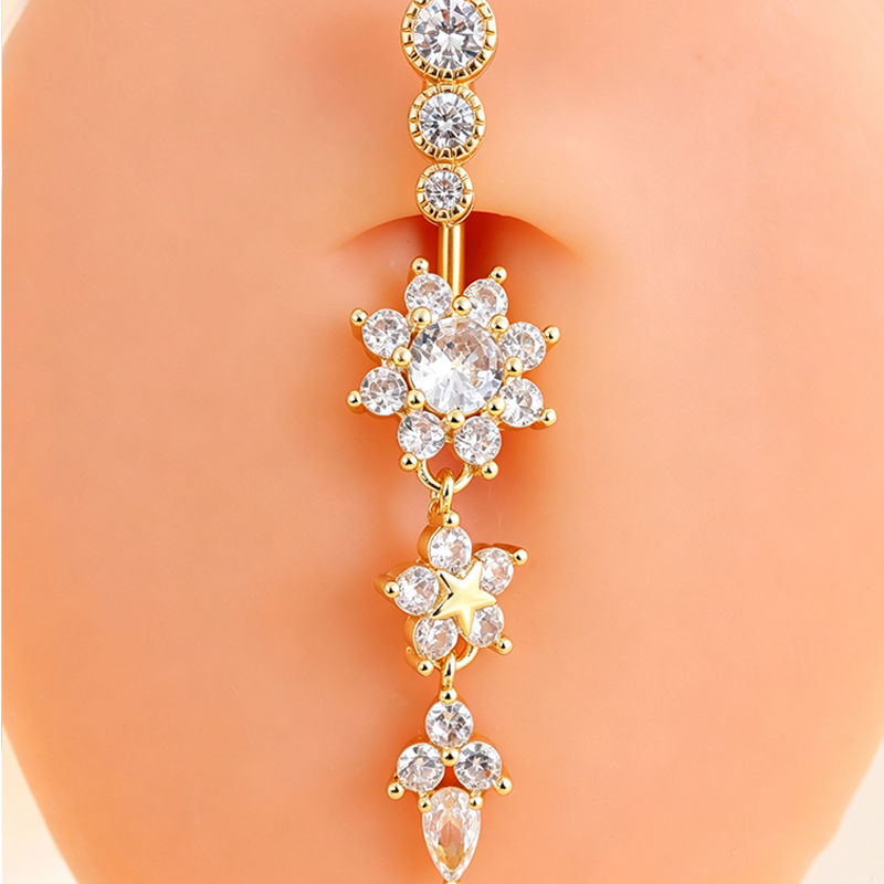 Flower Dangle Belly Ring Daily Body Piercing Jewelry