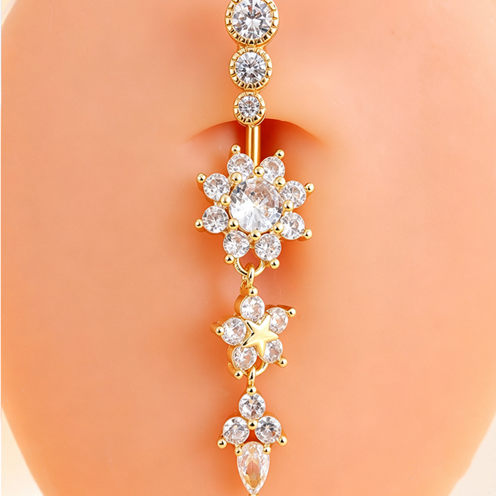 Flower Dangle Belly Ring Daily Body Piercing Jewelry