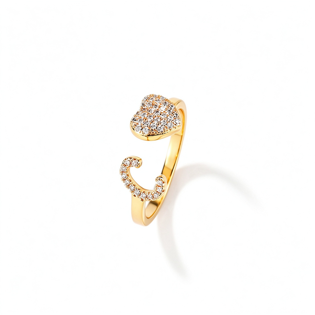 Initial Letter Heart Zircon Adjustable Open Ring