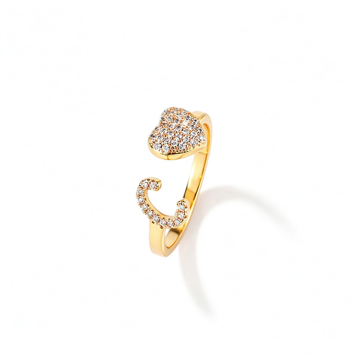 Initial Letter Heart Zircon Adjustable Open Ring