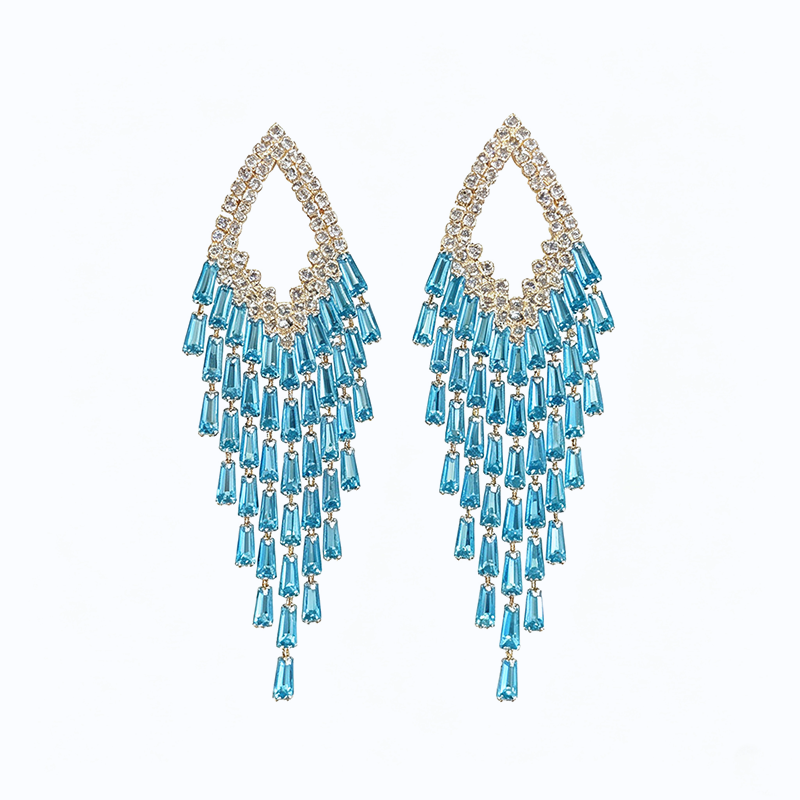 Rhombus Zircon Sparkle Tassel Earrings