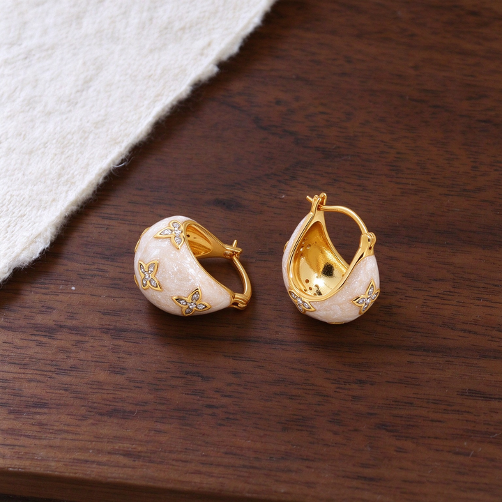 Lucky Clover Enamel Huggie Earrings