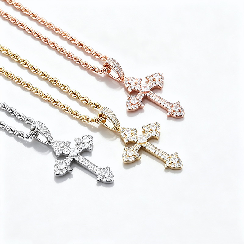Paved Cross Rope Chain Necklace