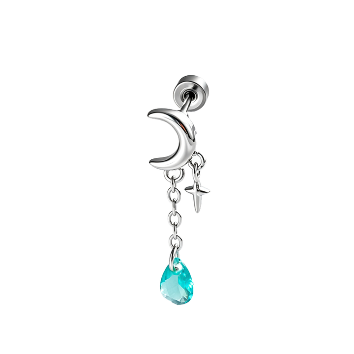 Moon Star Dangle Teardrop Gem Helix Cartilage Piercing Stud