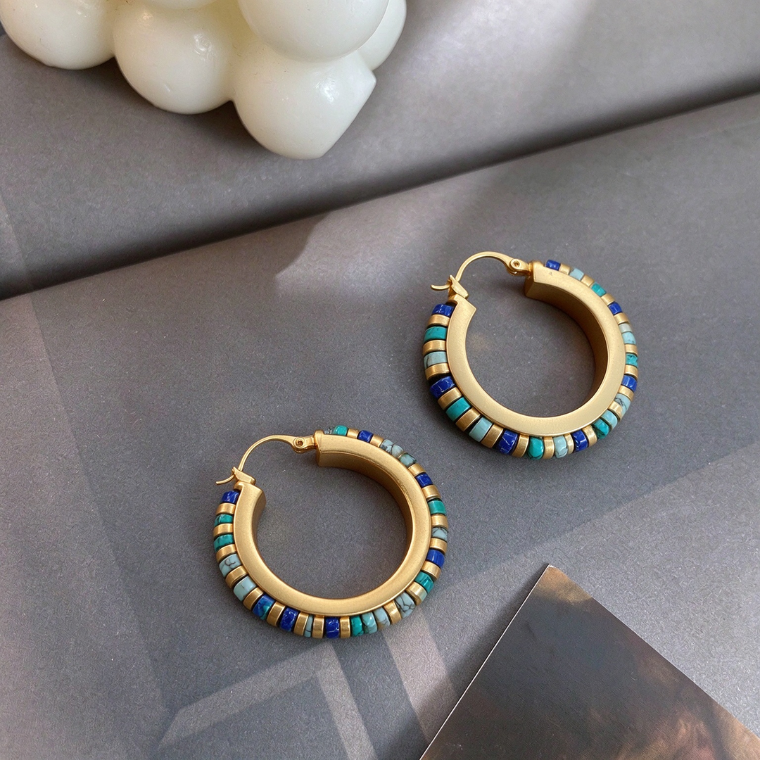 Turquoise Beaded Everyday Hoop Earrings