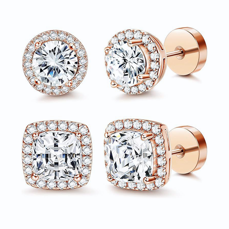 Round And Square Halo Zircon Studs