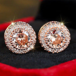 Halo Round Cut Zircon Stud Earrings