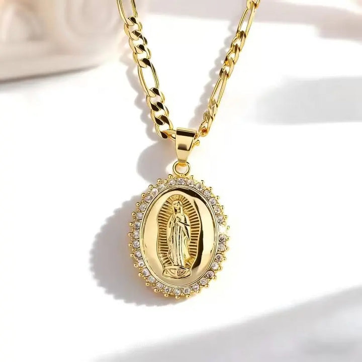 Virgin of Guadalupe CZ Gold Necklace