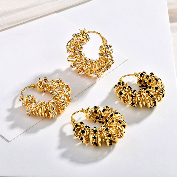 Twisted Spiral CZ Hoop Earrings