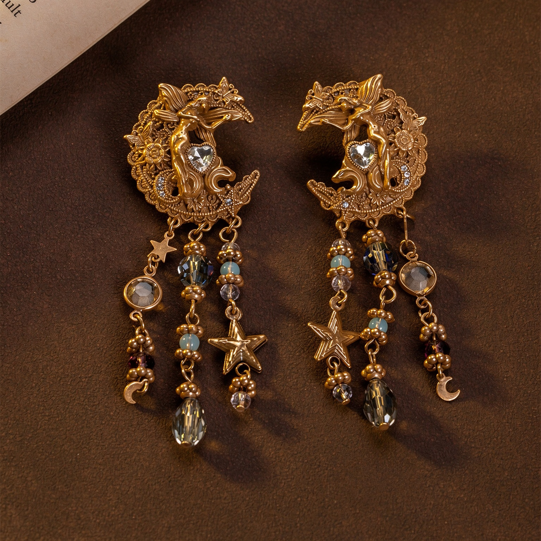 Angel Moon Celestial Tassel Earrings