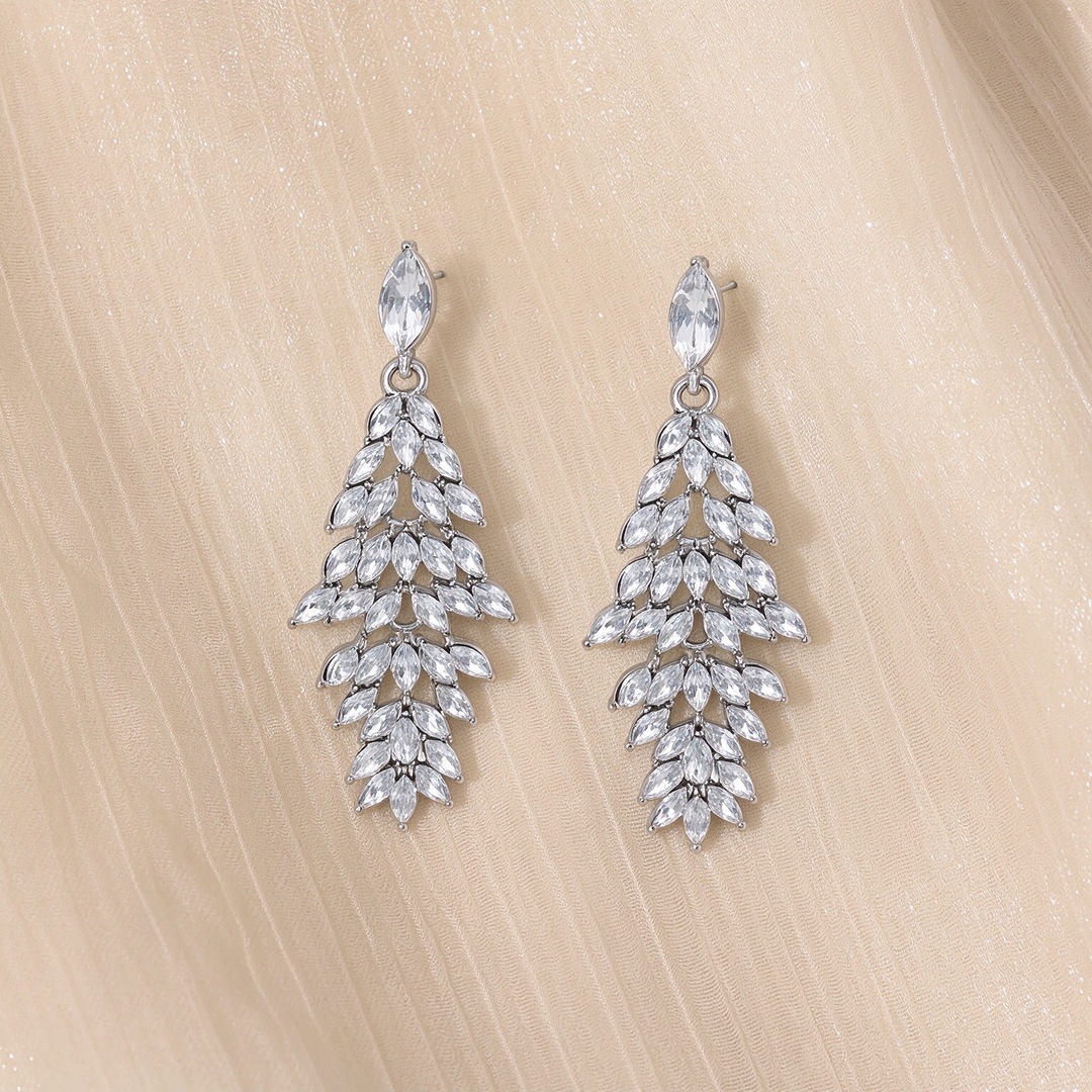 Sparkling Crystal Leaf Drop Earrings
