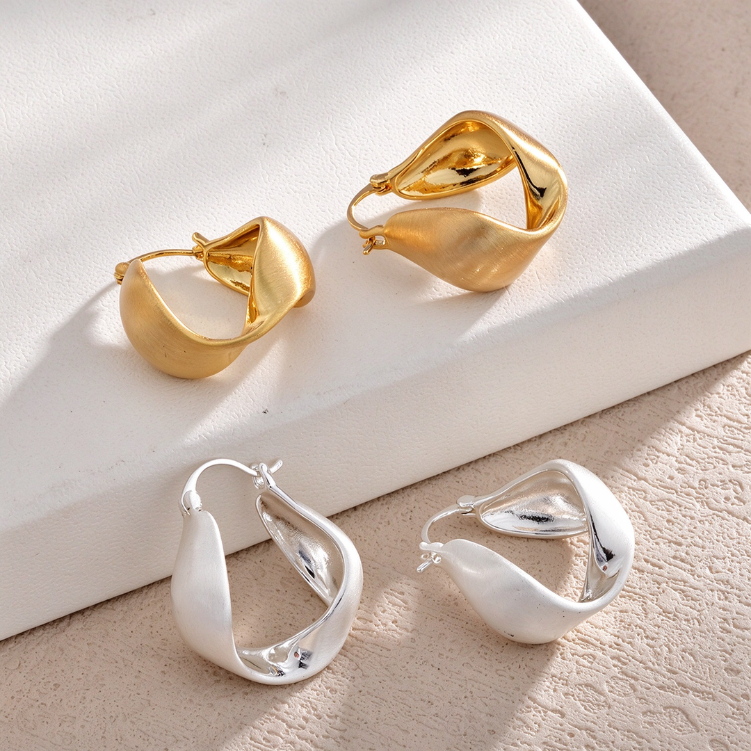 Simple Twisted Matte Brushed Hoop Earrings