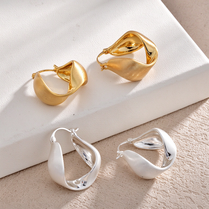 Simple Twisted Matte Brushed Hoop Earrings