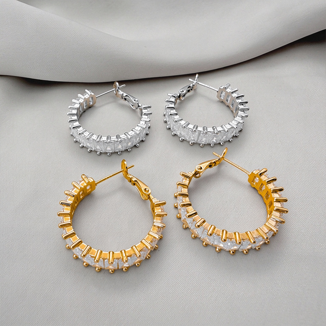 Full Paved Rectangular Zircon Hoop Earrings