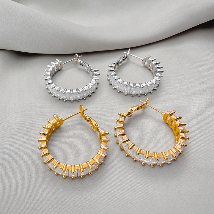 Full Paved Rectangular Zircon Hoop Earrings