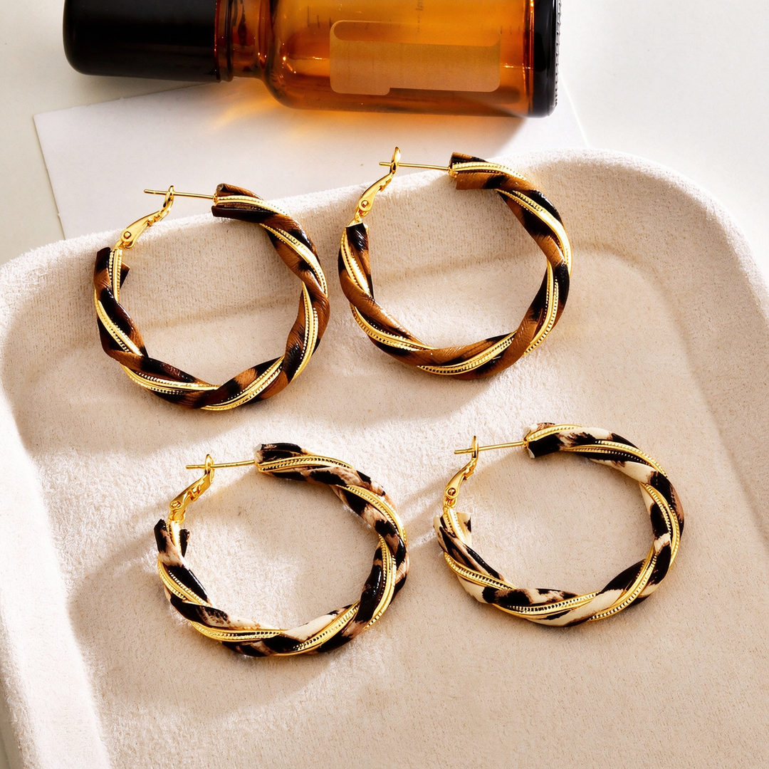 Leopard Print Twisted Hoop Earrings