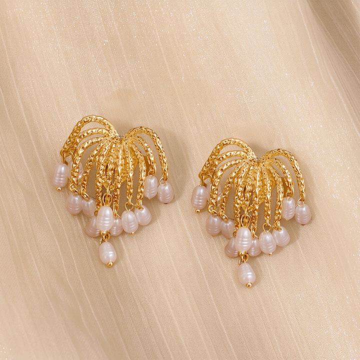 Cascading Pearl Tassel Statement Earrings