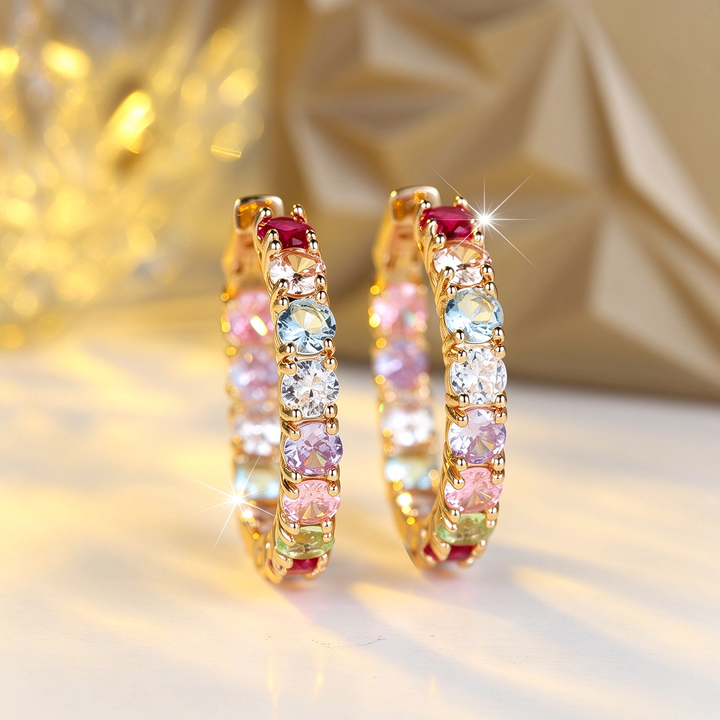 Rainbow Zirconia Sparkle Hoop Earrings