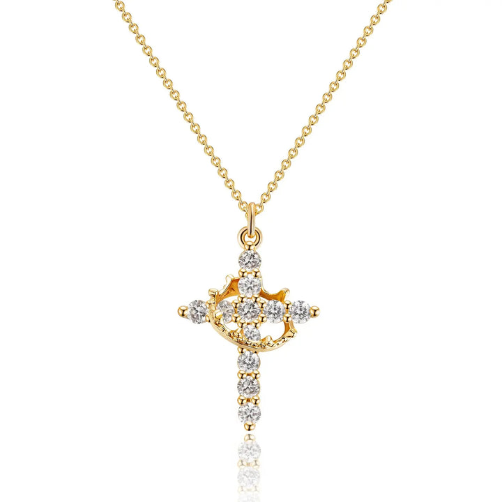 Birthstone Crown Cross Pendant Daily Necklace