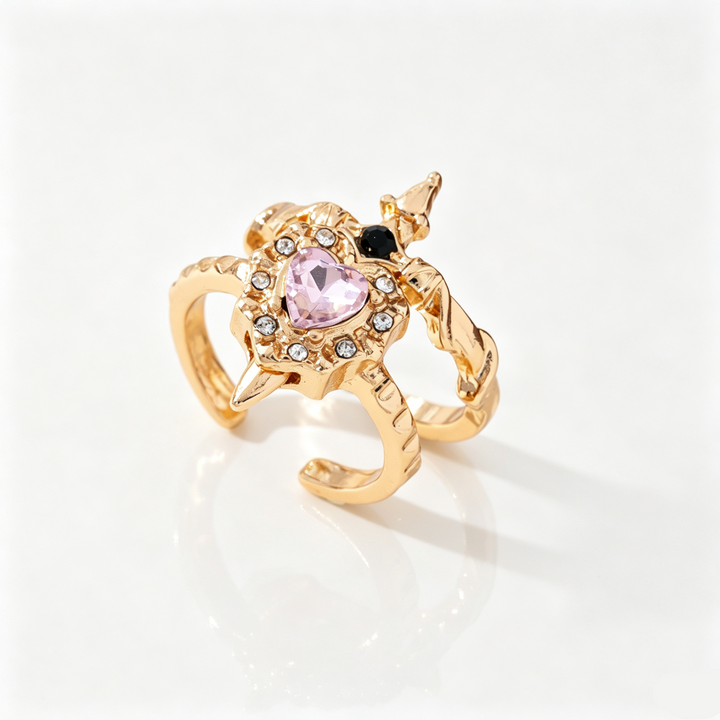 Sword Heart Cross Couple Open Ring Set
