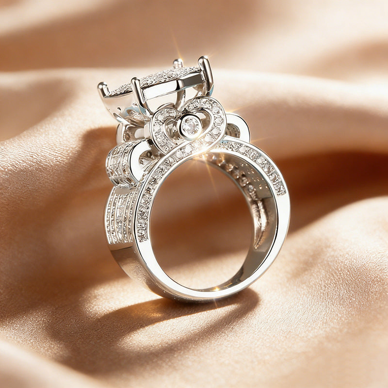 Micro Pave Zircon Heart Statement Wide Band Ring