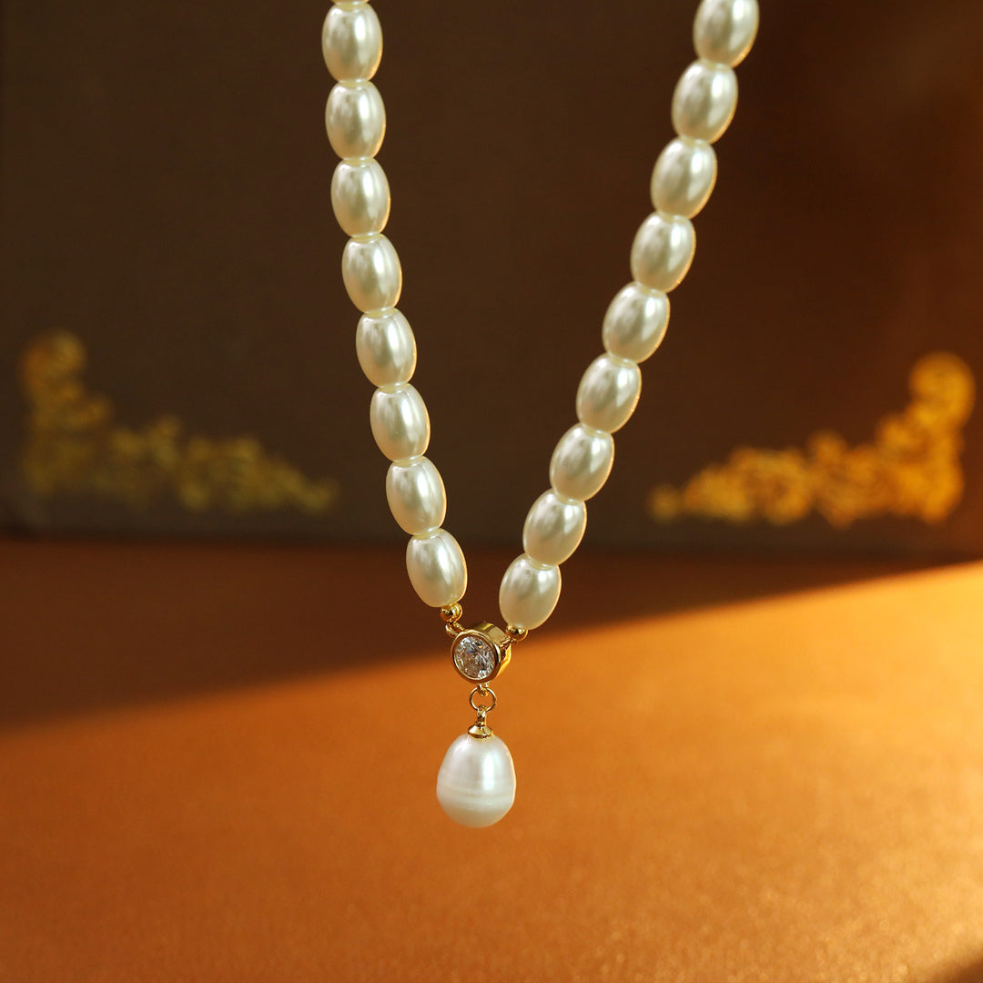 Delicate Rice Pearl Drop Necklace