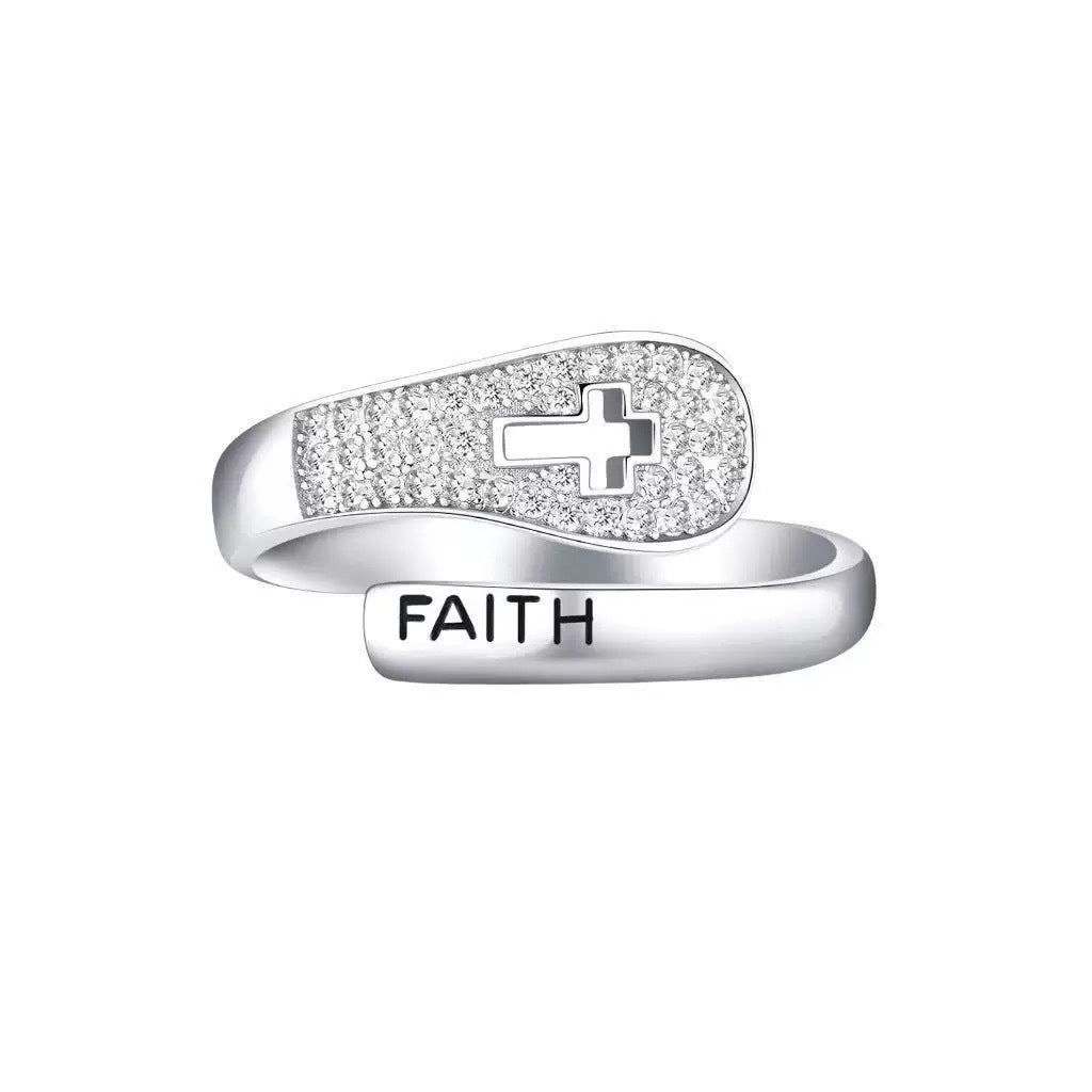 Faith Cross Zircon Adjustable Ring For All