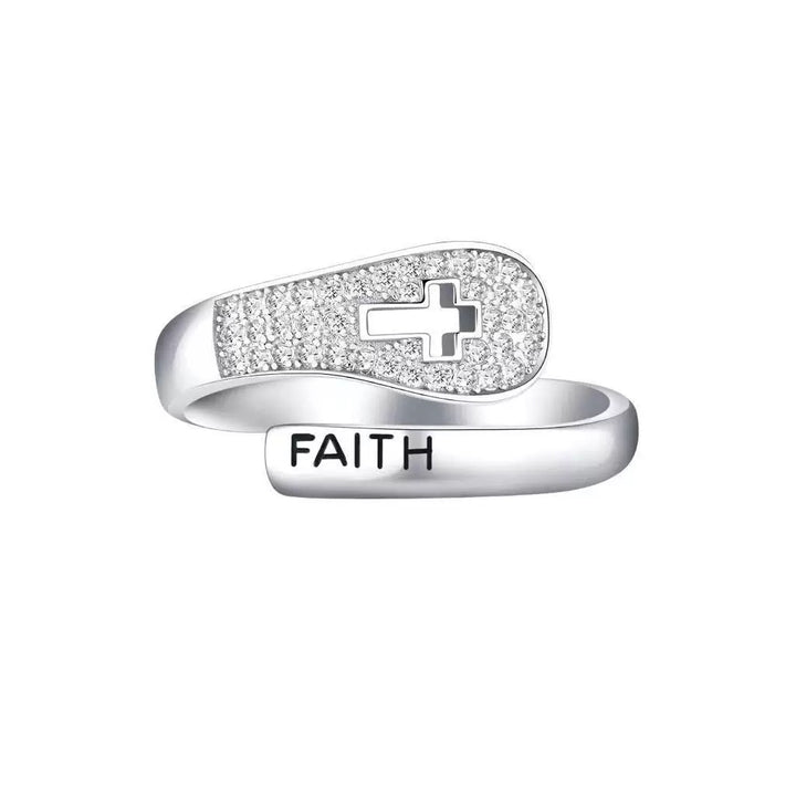 Faith Cross Zircon Adjustable Ring For All