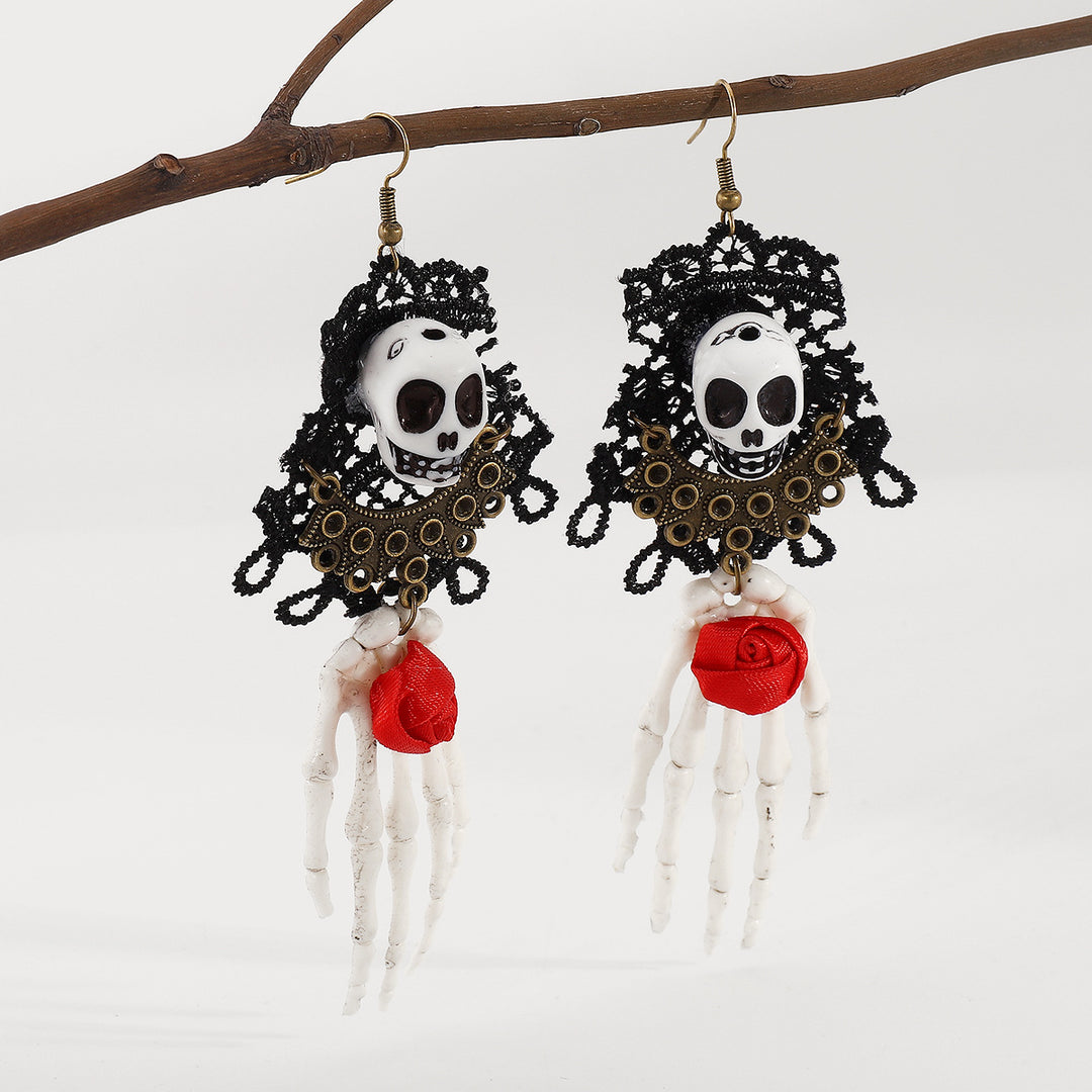 Halloween Lace Skeleton Hand Dangle Earrings
