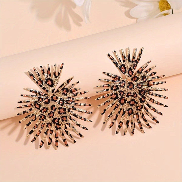 Large Leopard Starburst Earrings Party Wear