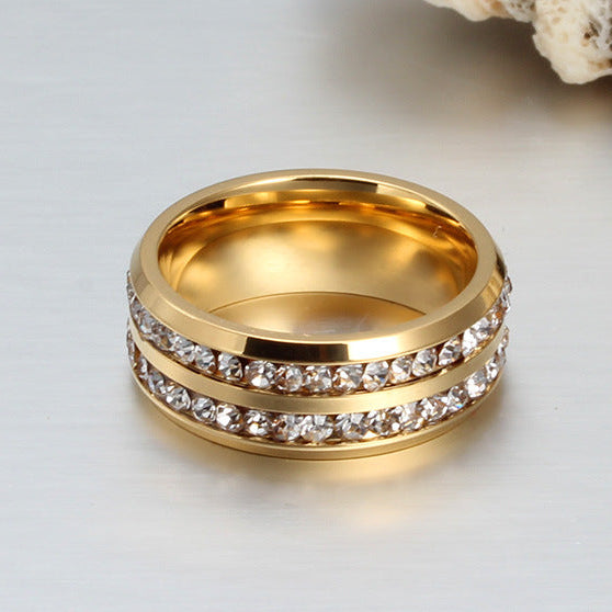 Double Row Zircon Stainless Steel Band Ring