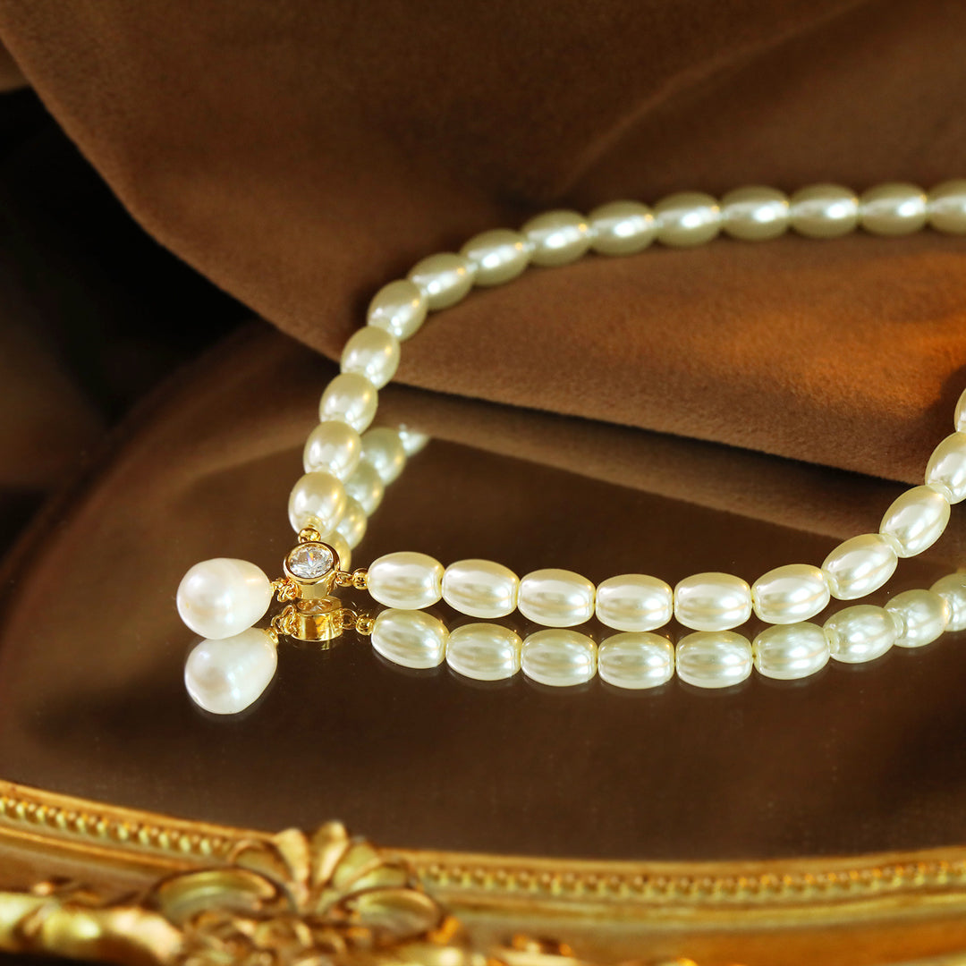 Delicate Rice Pearl Drop Necklace