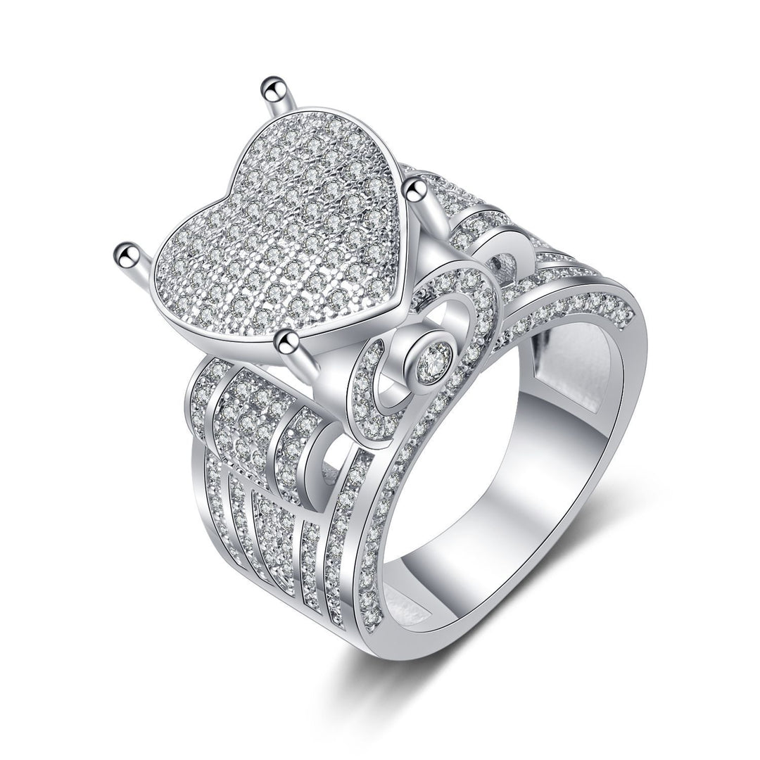 Micro Pave Zircon Heart Statement Wide Band Ring