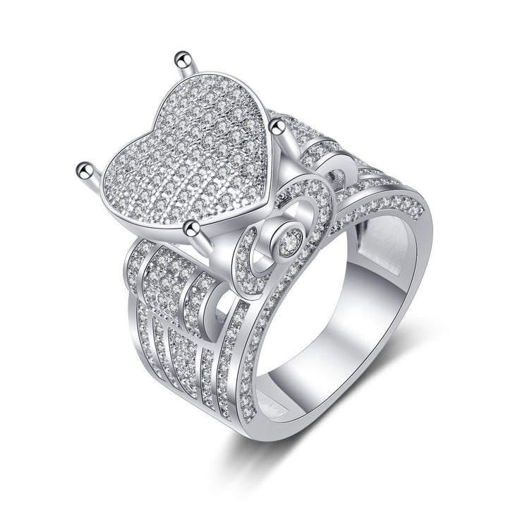 Micro Pave Zircon Heart Statement Wide Band Ring