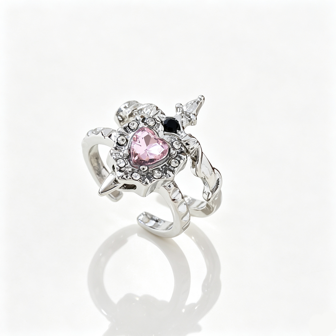 Sword Heart Cross Couple Open Ring Set