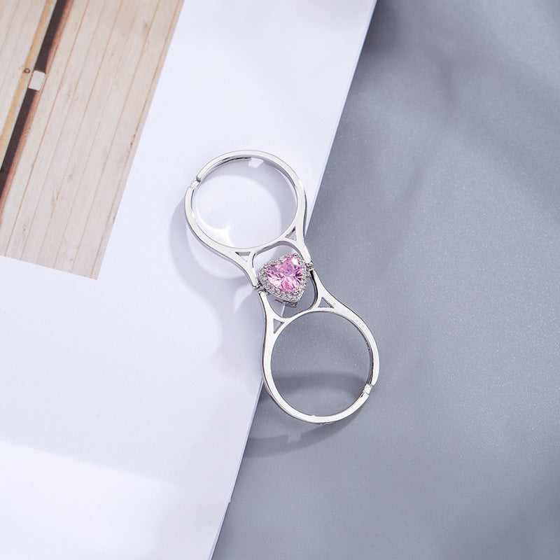 Flip Heart Dual Band Ring For Daily Personal Styling