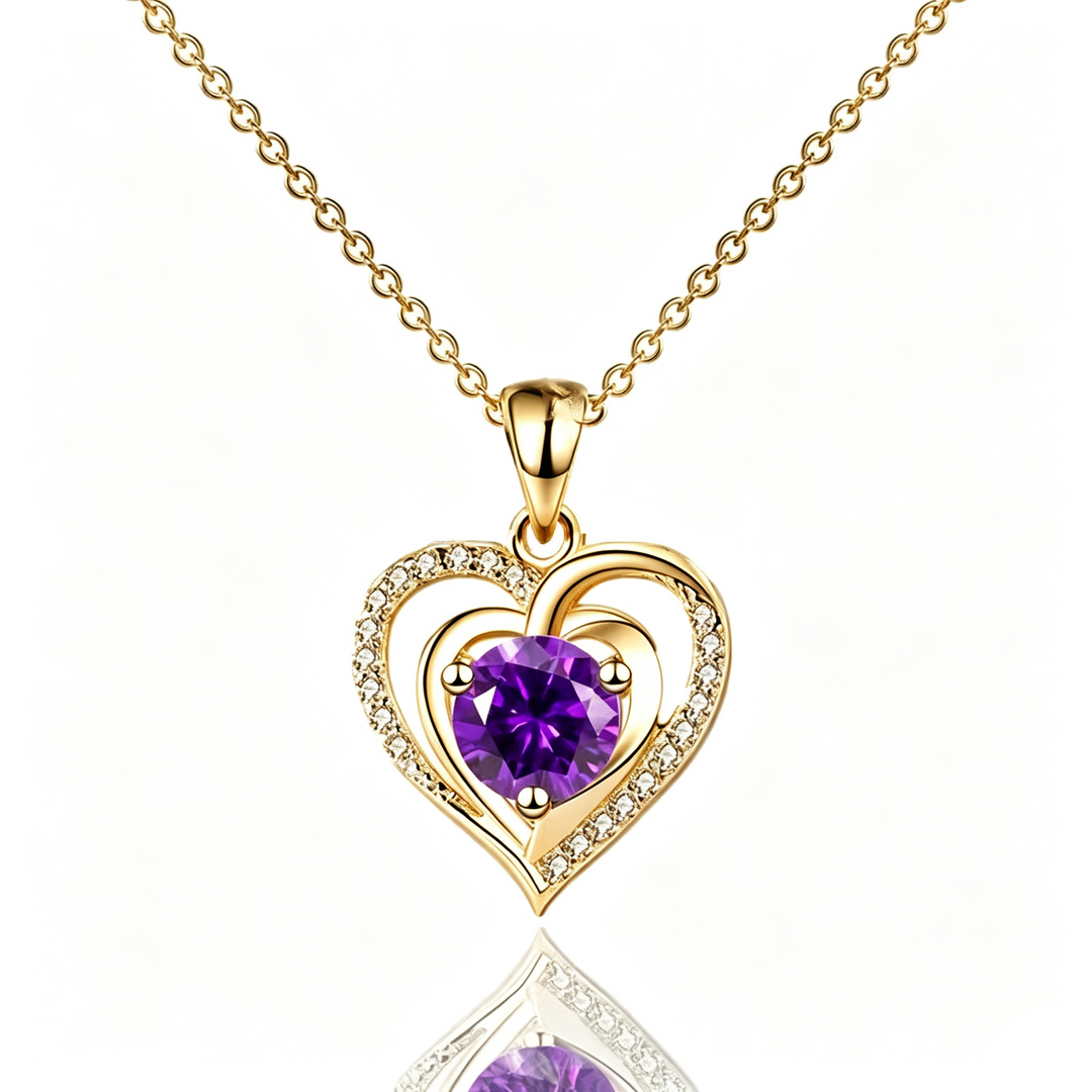 Gold Plated Purple Zircon Heart Necklace